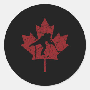 Sticker Rond Joueur de hockey canadien Vintage Canada Feuille d