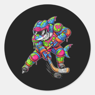 Sticker Rond Joueur de hockey coloré Shark Glace Crème Drip
