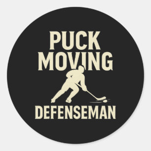 Sticker Rond Joueur de hockey défenseur en mouvement rondelle d