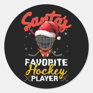 Sticker Rond Joueur de hockey favori père Noël Pajama de Noël H