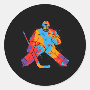 Sticker Rond Joueur de hockey gardien de but coloré garçons hoc
