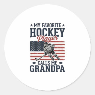 Sticker Rond Joueur de hockey préféré m'appelle grand-père vint