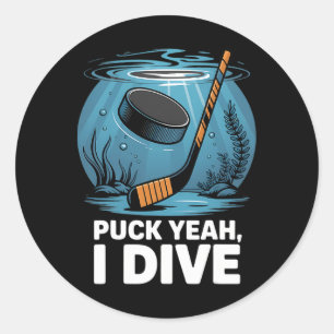 Sticker Rond Joueur de hockey subaquatique Puck ouais plongée s