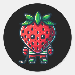 Sticker Rond Joueur de hockey sur glace à la fraise mignon