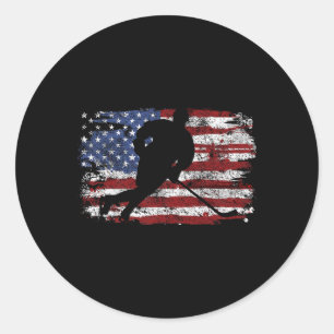 Sticker Rond Joueur de hockey sur glace Drapeau américain Usa 4