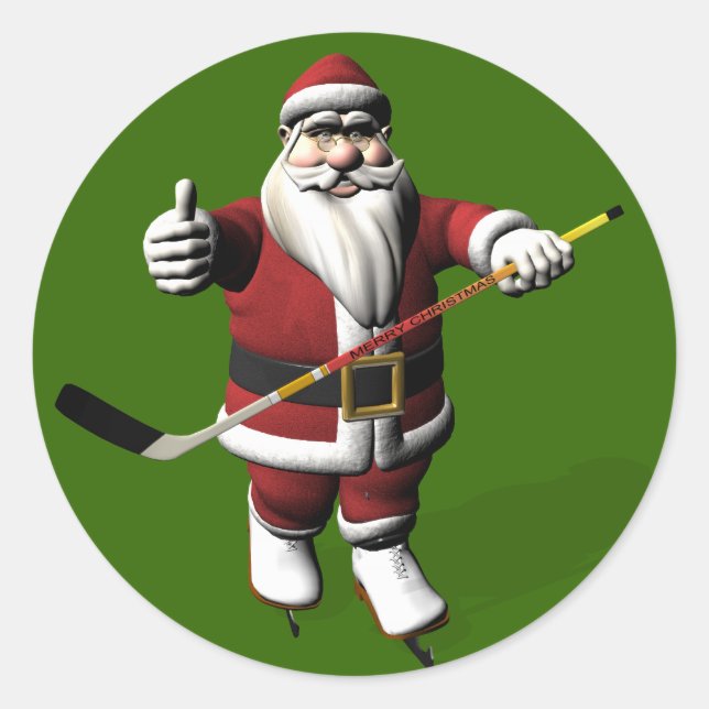 Sticker Rond Joueur de hockey sur glace du Père Noël (Devant)