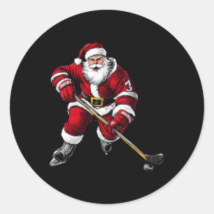 Sticker Rond Joueur de hockey sur glace du Père Noël 
