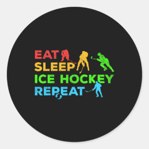 Sticker Rond Joueur de hockey sur glace Je mange dors hockey su