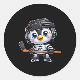 Sticker Rond Joueur de hockey sur glace Manchot de dessin animé
