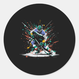 Sticker Rond Joueur de hockey sur glace peinture éclaboussure A
