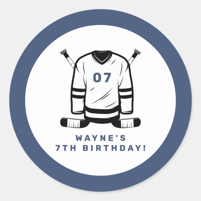 Sticker Rond Joueur de hockey WAYNE Sport Jour d'anniversaire (Devant)