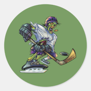 Sticker Rond Joueur de Hockey Zombie Halloween Personnaliser