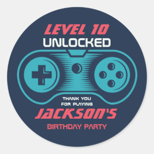 Sticker Rond Joueur de jeu vidéo Ado Joueur fête d'anniversaire