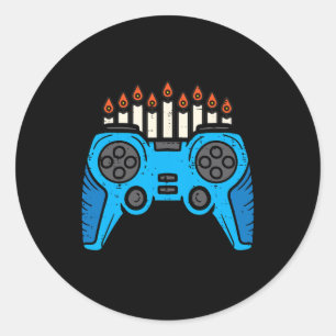 Sticker Rond Joueur de jeu vidéo juif Hanouka hommes garçon