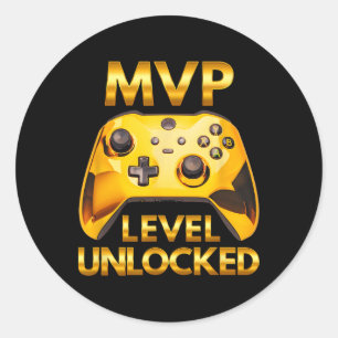Sticker Rond Joueur de jeu vidéo niveau MVP débloqué Or Gaming