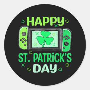 Sticker Rond Joueur de jeu vidéo Trèfle Joyeux St Patrick