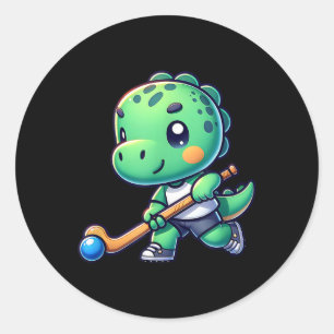 Sticker Rond Joueur de l'équipe de hockey sur gazon de dinosaur