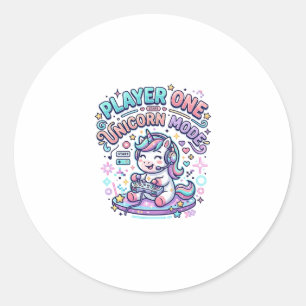 Sticker Rond Joueur de licorne Un mode licorne Style rétro Grap