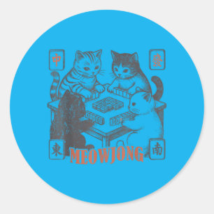 Sticker Rond Joueur de Mahjong de chat Mahjong de chat Jeu chin