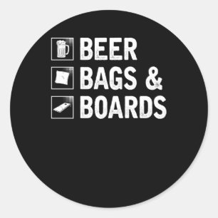 Sticker Rond Joueur de maïs avec sac de Cornhole et bière