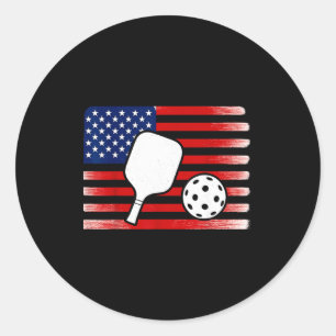 Sticker Rond Joueur de pickleball avec drapeau américain amateu
