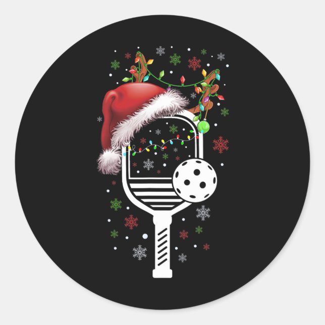 Sticker Rond Joueur de Pickleball Noël Reindees Noël (Devant)