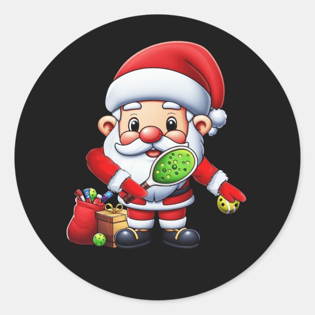 Sticker Rond Joueur de Pickleball Père Noël Joyeux Noël P (Devant)