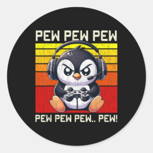 Sticker Rond Joueur de pingouin Pew Jeux Vidéos amusants Garçon