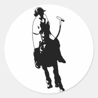 Sticker Rond Joueur de polo noir et blanc Swing Mallet