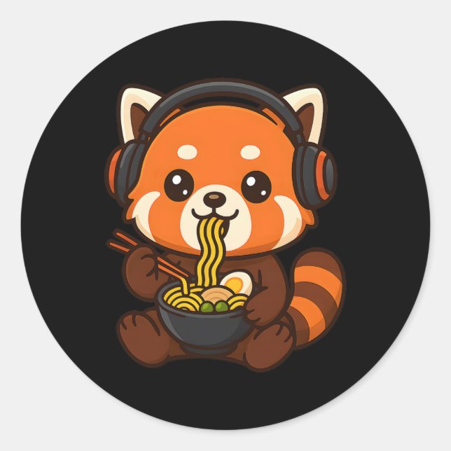 Sticker Rond Joueur de Red Panda Gaming mangeant du Ramen  (Devant)