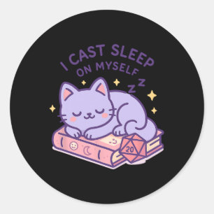 Sticker Rond Joueur de Rpg Chat Nerd Dormant D20 Dés Pour Amour