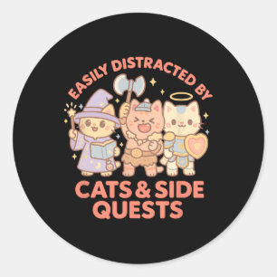 Sticker Rond Joueur de Rpg Chats Nerds Quête Secondaire Distrai