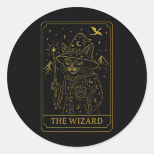 Sticker Rond Joueur de Rpg Sorcier D20 Dés Nerdy Geek Chat Homm