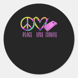 Sticker Rond Joueur de sac Cornhole Bean Champ Tie Dye Peace Lo