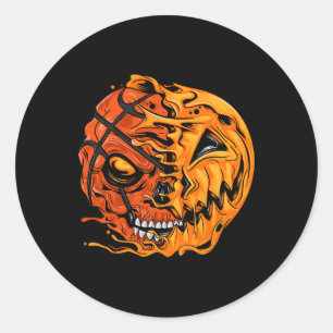 Sticker Rond Joueur de sketll Halloween Citrouille Garçons Amou
