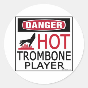 Sticker Rond Joueur de trombone chaud