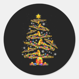 Sticker Rond Joueur de trombone de Noël Arbre de Noël Jazz Musi