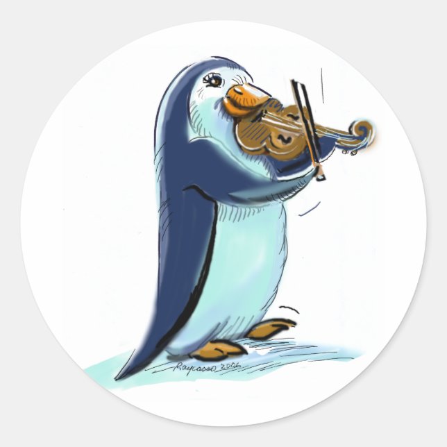 Sticker Rond joueur de violon pénquin (Devant)