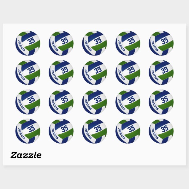Sticker Rond joueur de volley-ball personnalisé nom bleu vert (Feuille)