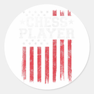 Sticker Rond Joueur d'échecs Drapeau Américain USA Patriote Pat