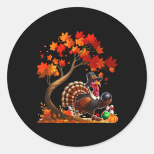 Sticker Rond Joueur du Bowling de Thanksgiving de l'arbre de ch