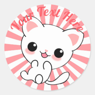 Sticker Rond Joueur Kawaii White Kitten personnalisé