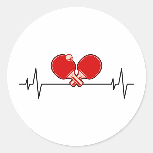 Sticker Rond Joueur Ping Pong Table Tennis Coach Hearbeat (Devant)