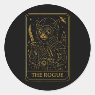 Sticker Rond Joueur Rpg Rogue D20 Dés Fou Geek Chat Hommes Femm