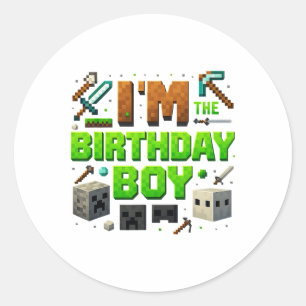 Sticker Rond Joueur vidéo de fête Pixel Number Je suis le garço