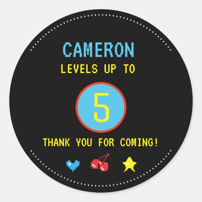 Sticker Rond Joueur vidéo numérique Merci de fête d'anniversair (Devant)