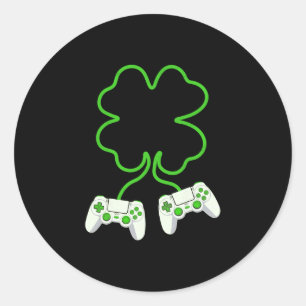 Sticker Rond Joueur vidéo Saint-Patrick Fleur de trèfle avec ma