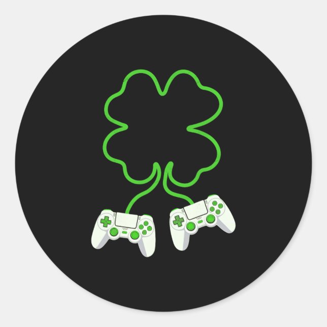 Sticker Rond Joueur vidéo Saint-Patrick Fleur de trèfle avec ma (Devant)