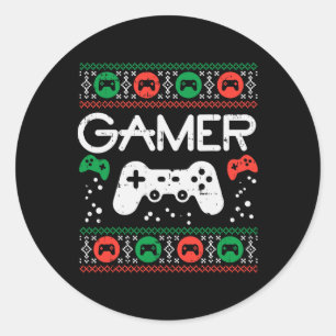 Sticker Rond Joueur Vilain Chandail de Noël Retro Jeu Vidéo Jeu