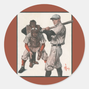Sticker Rond Joueurs de baseball de sport vintage